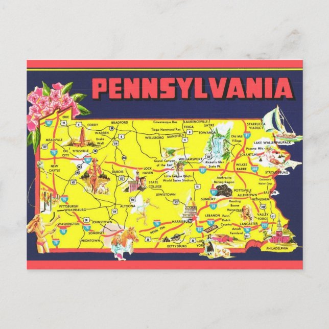 Cartão Postal Mapa Retro da Pensilvânia (Frente)