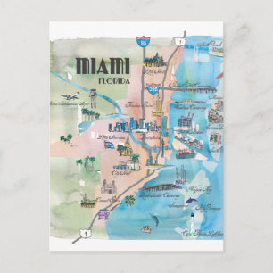 Cartão Postal Mapa Retro de Miami Flórida