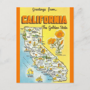 Cartão Postal Mapa Retro do Estado da Califórnia 