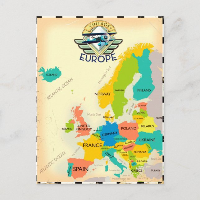 Cartão Postal Mapa Retroativo Da Europa. (Frente)
