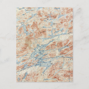 Cartão Postal Mapa Topográfico Antigo do Lago Raquette Nova York