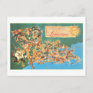 Cartão Postal Mapa Turístico Antigo da Louisiana