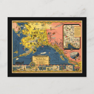 Cartão Postal Mapa Turístico do Alasca do Passado