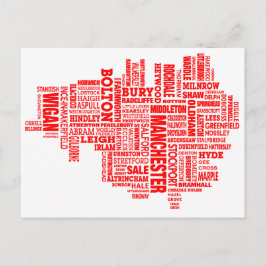 Cartão Postal Mapa vermelho do Grande Manchester