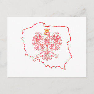 Cartão Postal Mapa Vermelho Polonês com Águia