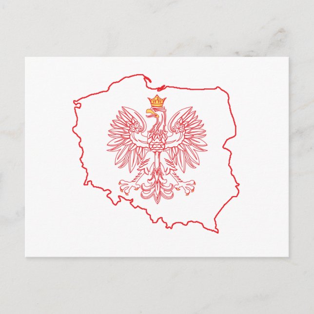 Cartão Postal Mapa Vermelho Polonês com Águia (Frente)