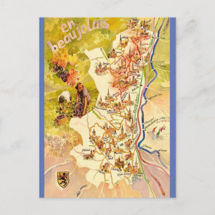 Cartão Postal Mapa Vintage Beaujolais França