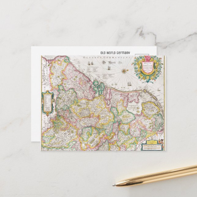 Cartão Postal Mapa Vintage da Alemanha (Frente/Verso In Situ)