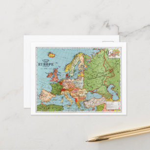 Cartão Postal Mapa Vintage da Europa