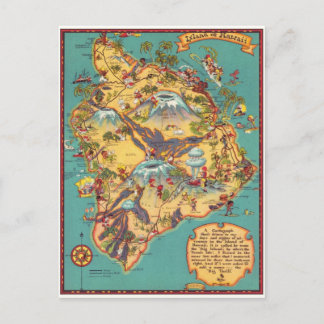 Cartão Postal Mapa Vintage da Ilha do Havaí
