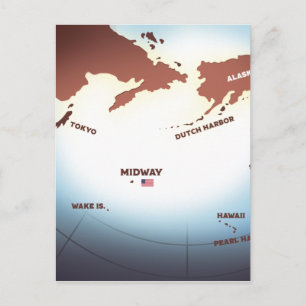 Cartão Postal Mapa vintage da Ilha Midway da 2ª Guerra Mundial