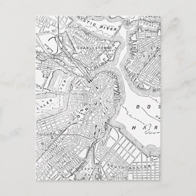 Cartão Postal Mapa Vintage de Boston (1878) (Frente)