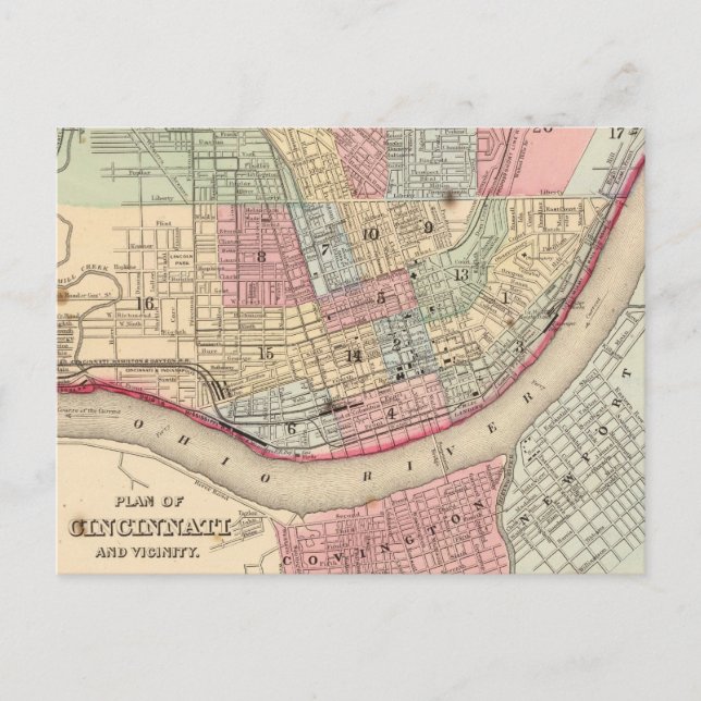 Cartão Postal Mapa Vintage de Cincinnati (1780) (Frente)