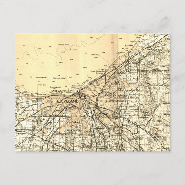 Cartão Postal Mapa Vintage de Cleveland Ohio (Frente)