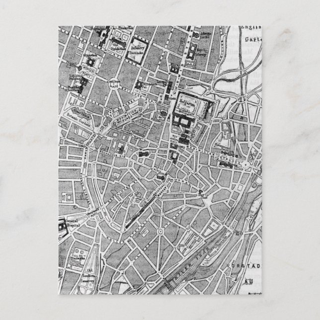 Cartão Postal Mapa Vintage de Munique Alemanha (1884) (Frente)