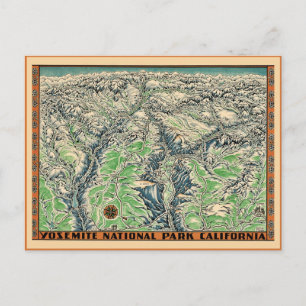 Cartão Postal Mapa Vintage de Yosemite