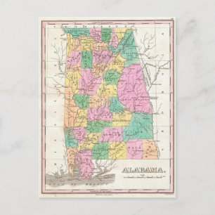 Cartão Postal Mapa Vintage do Alabama (1827)