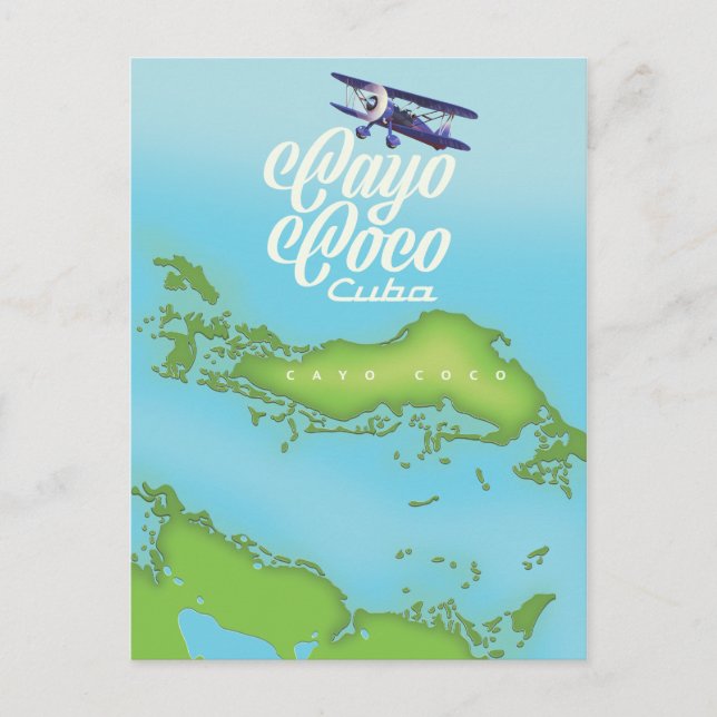 Cartão Postal Mapa vintage do Cayo Coco Cuba. (Frente)