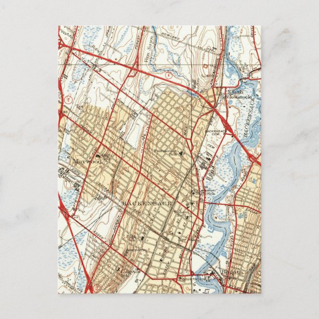 Cartão Postal Mapa Vintage do Hackensack NJ (1940) (Frente)