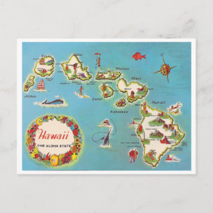 Cartão Postal Mapa Vintage do Havaí