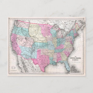 Cartão Postal Mapa Vintage dos Estados Unidos da América (1857)