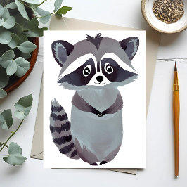 Cartão Postal Mapache Respeitoso | Aquarela de Animal Fofo