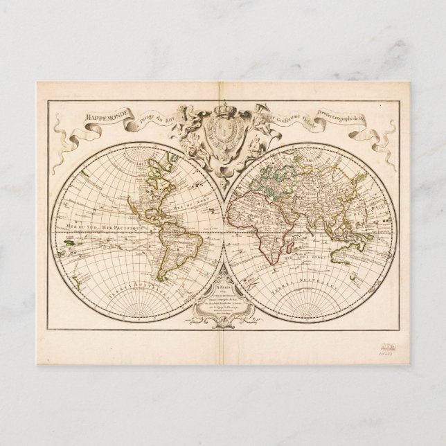 Cartão Postal Mapamúndi para uso do rei (Mapa Mundial de 1720) (Frente)