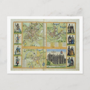 Cartão Postal Mapas de York, Shrewsbury, Lancaster e Richmond,