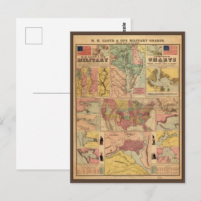 Cartão Postal Mapas Estratégicos Militares da Guerra Civil Vinta (Frente/Verso)