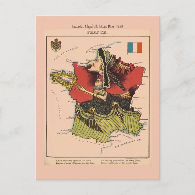 Cartão Postal Mapas pictóricos da França (Frente)