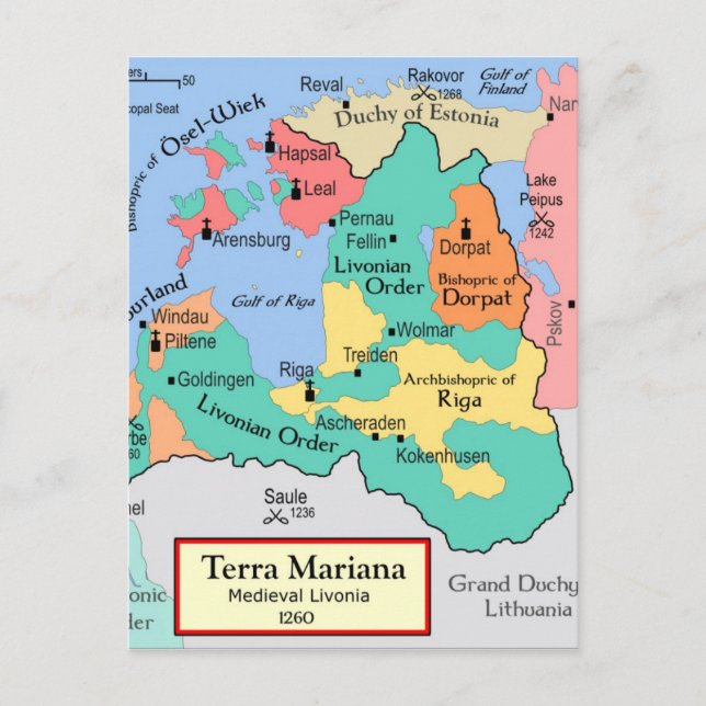 Cartão Postal Mapear cerca de 1260 (Frente)