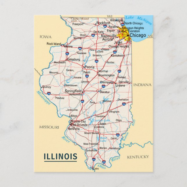 Cartão Postal Mapear Destino de Viagem Illinois para Casa ou Esc (Frente)