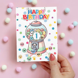 Cartão Postal Máquina de Balinhas de Aniversário Divertida Fofa 