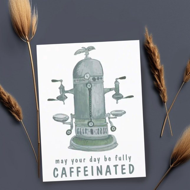 Cartão Postal Máquina de Café Espresso Antiga PERSONALIZÁVEL Div (Cute funny postcard with vintage espresso machine watercolor art. Add your own text to customize)