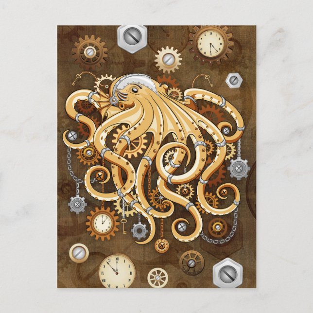Cartão Postal Máquina de polvo de lula estilo retrô steampunk su (Frente)