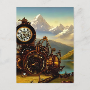 Cartão Postal Máquina do Tempo Steampunk em Alpes Suíços de Fant