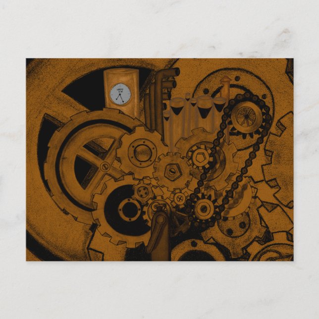 Cartão Postal Maquinaria de Steampunk (cobre) (Frente)