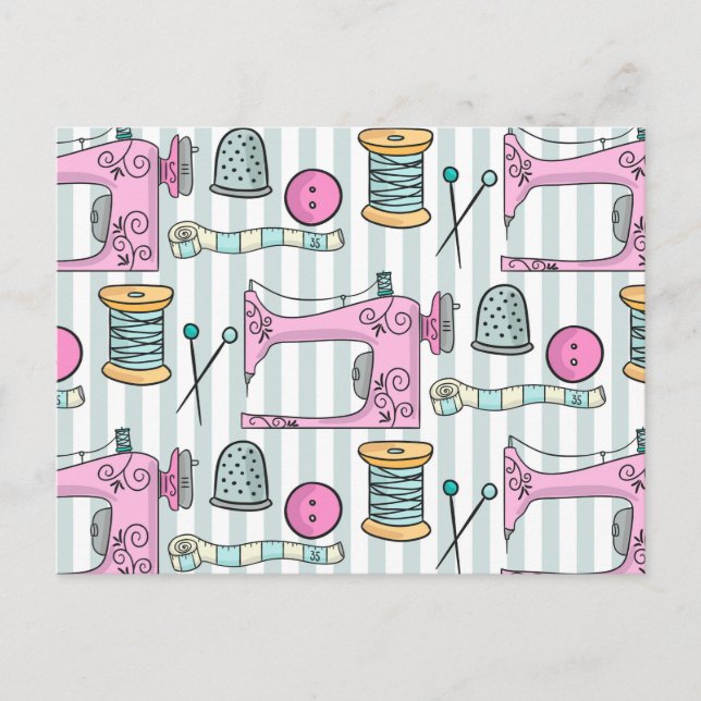 Cartão Postal Máquinas de costura - Artesanatos cor-de-rosa (Frente)