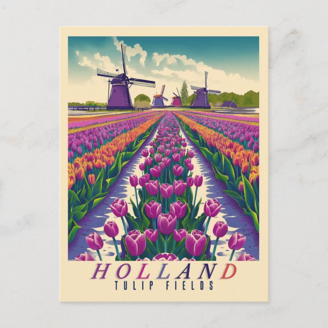 Cartão Postal Mar de Tulips - Vintage Holland (Frente)