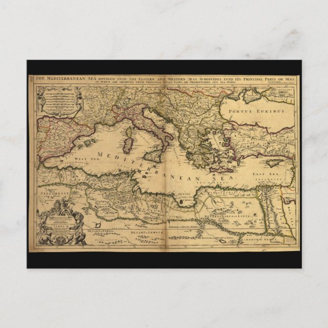 Cartão Postal Mar Mediterrâneo dividido em suas partes principai (Frente)