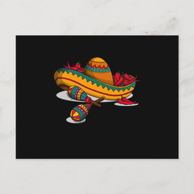 Cartão Postal Maracas Sombrero Mexicano Música Maraca Player Gif (Frente)