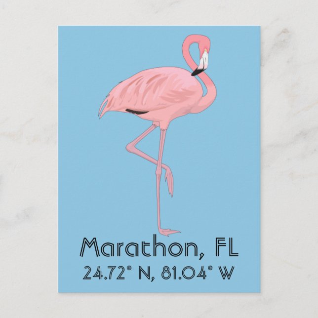 Cartão Postal Marathon FL Keys Flamingo Latitude Longitude (Frente)