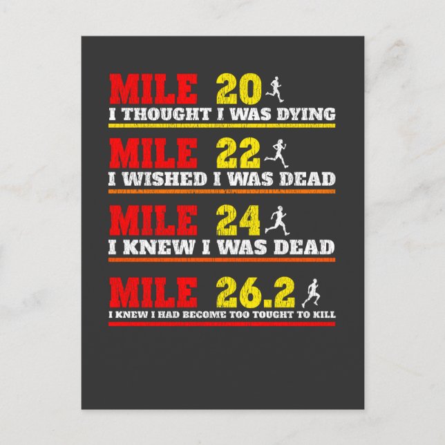 Cartão Postal Maratonista Engraçado Pensamentos Correndo Piada (Frente)