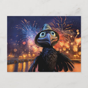 Cartão Postal Maravilha de Fogos de Artifício Corvo Observando o