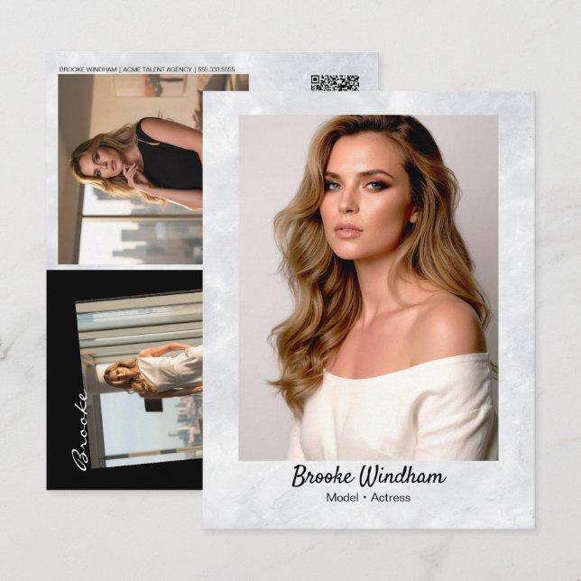 Cartão Postal Marble Border Promo Card Postcard | QR Code (Frente/Verso)