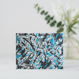 Cartão Postal Marcas de pincel azul e preto Abstrato