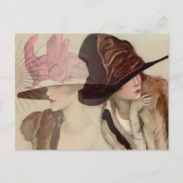 Cartão Postal Marcello Dudovich Young Girls in Hats Illustration (Frente)