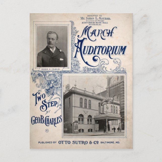 Cartão Postal March Auditorium Music Hall Baltimore MD (Frente)