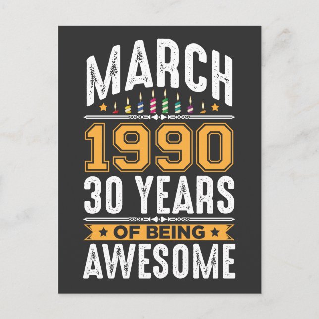 Cartão Postal Março de 1990, aniversário de 30 anos de 30 anos (Frente)