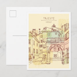 Cartão Postal Marco desenhado à mão Trieste Itália Ponto Turísti